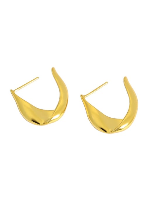 Gold [with pure Tremella plug] 925 Sterling Silver Smooth Irregular Vintage Stud Earring